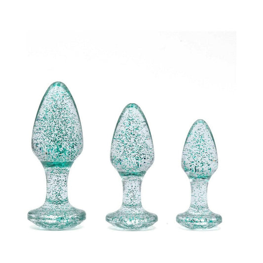 Adam & Eve Glitter Gem Butt Plug Set Blue-1