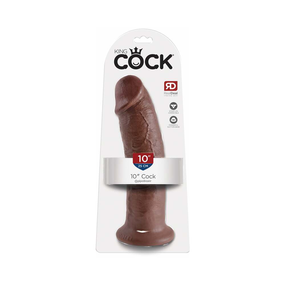 King Cock 10 in. Cock Realistic Dildo With Suction Cup Brown-0