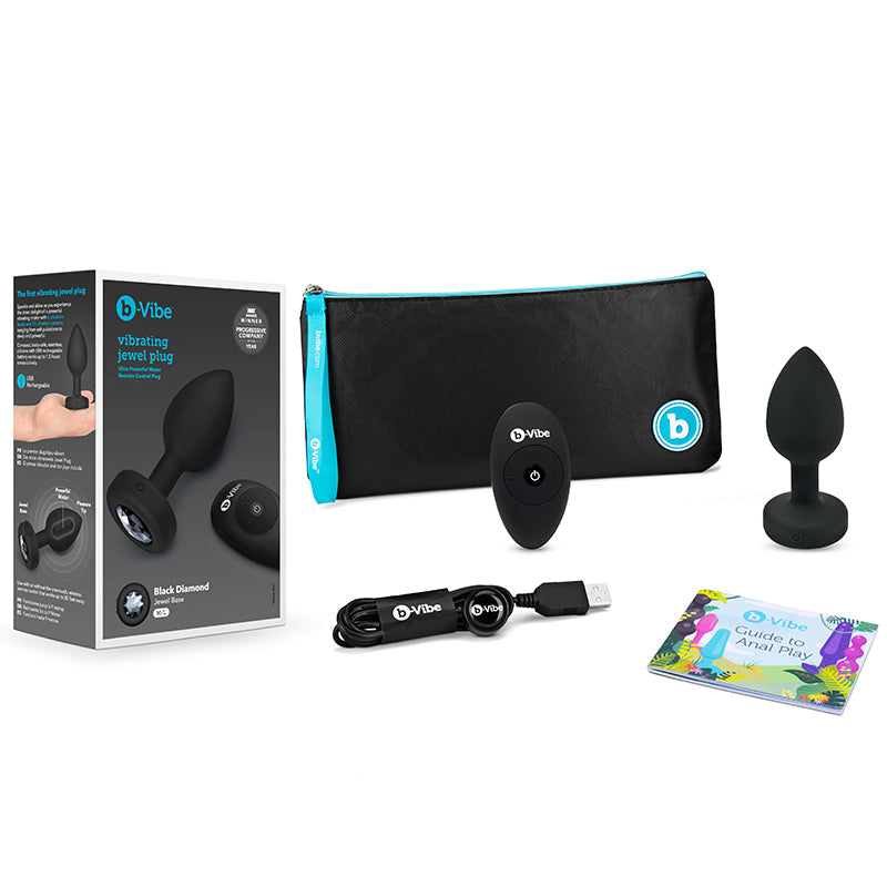 b-Vibe Vibrating Jewel Rechargeable Remote-Controlled Anal Plug with Gem Base Black Diamond M/L-0