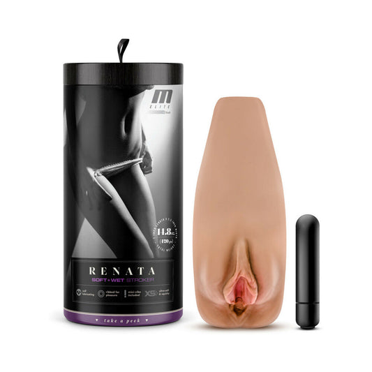 M Elite Soft + Wet Renata Vagina Stroker with Bullet Vibrator Tan-0