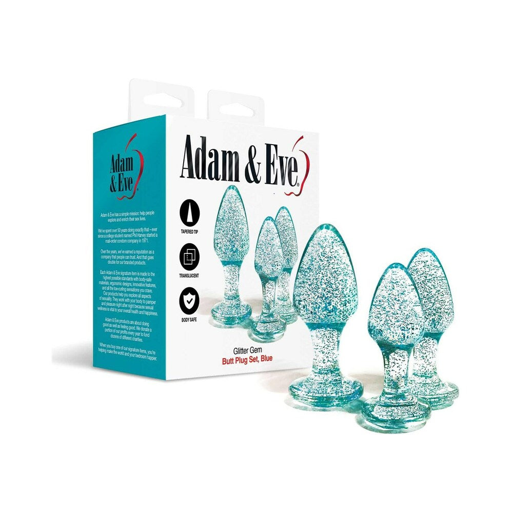 Adam & Eve Glitter Gem Butt Plug Set Blue-0