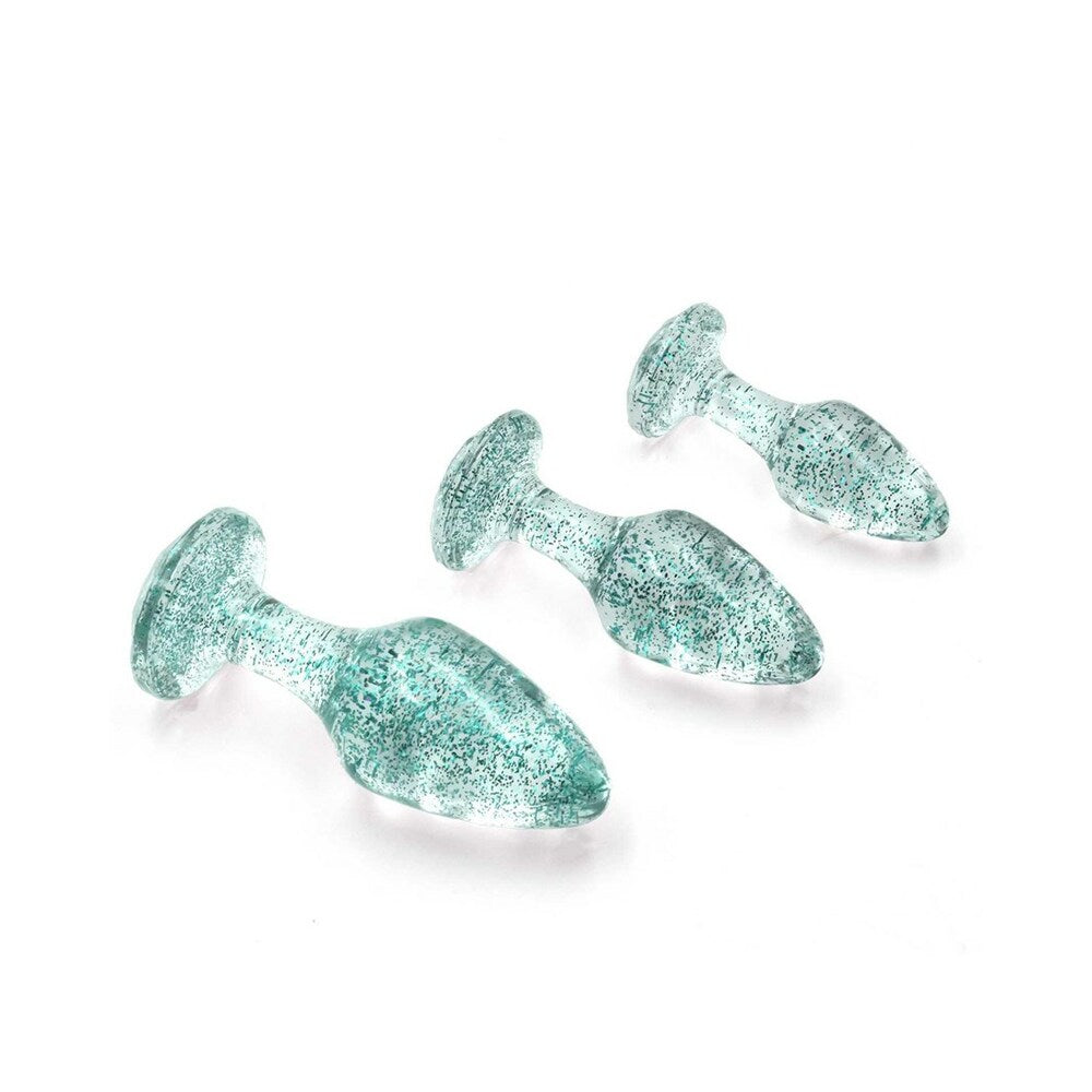 Adam & Eve Glitter Gem Butt Plug Set Blue-2