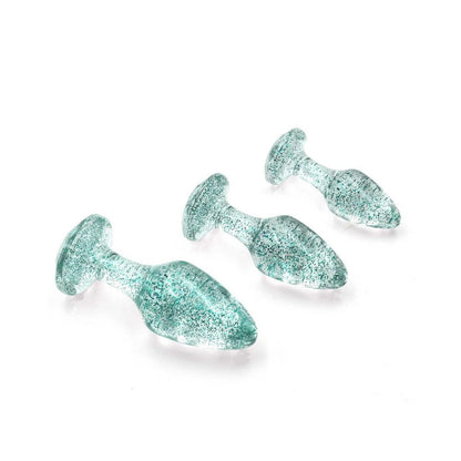 Adam & Eve Glitter Gem Butt Plug Set Blue-2