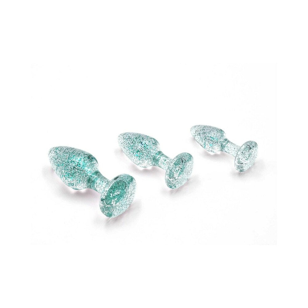 Adam & Eve Glitter Gem Butt Plug Set Blue-3