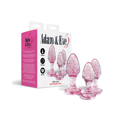 Adam & Eve Glitter Gem Butt Plug Set Pink-0