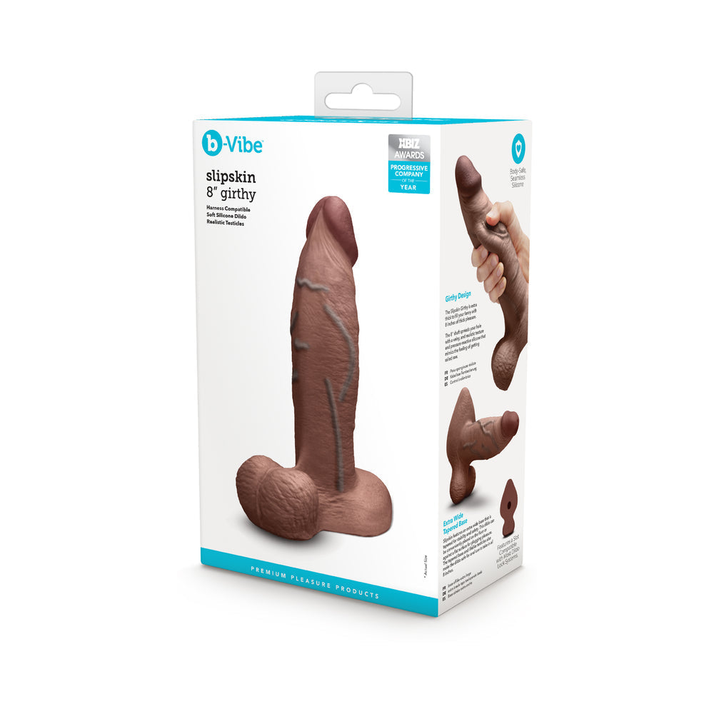b-Vibe Slipskin Realistic Silicone Dildo 8 in. Girthy Brown-0